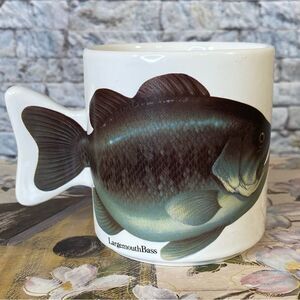 Vintage 1990 Large Mouth Bass Tail Handle Ceramic Mug